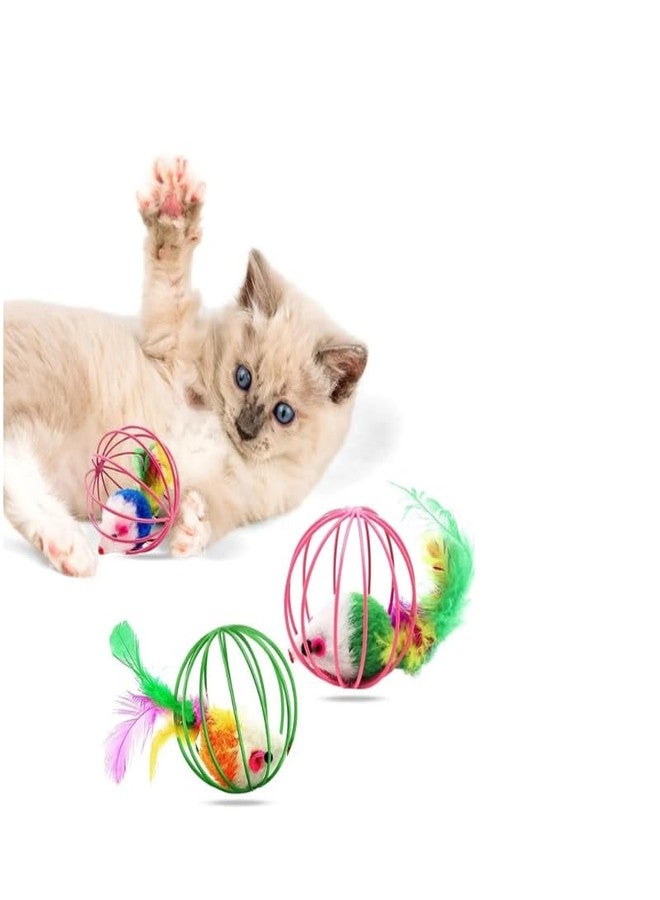 KittuPet لعبة كرة كيتو بيت للقطط مع جرس وريشة، لعبة كرة تفاعلية على شكل فأر لطيف في قفص، مناسبة لتدريب القطط والكلاب واللعب. - Image 1